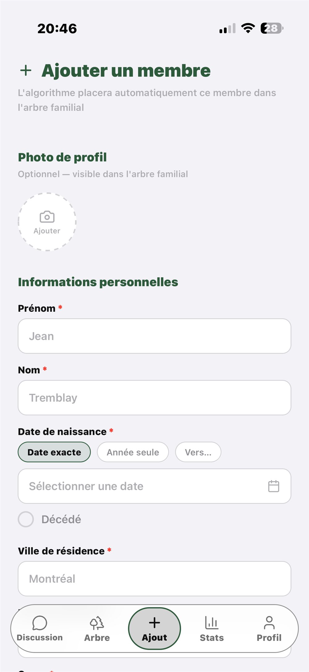 L'ajout d'un membre